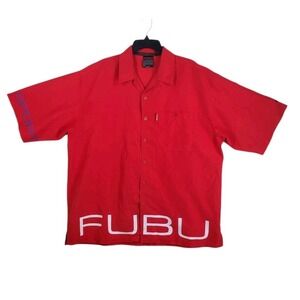Vtg Fubu Sport Shirt Mens XL Big Red Urban Hiphop Streetwear Spell-out Logo SS